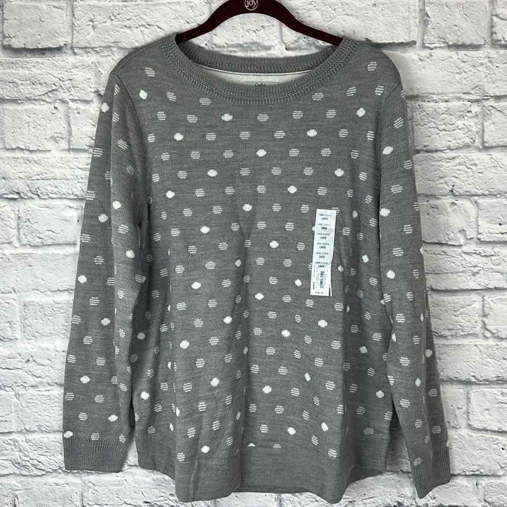 Croft & Barrow Gray and White Polka Dot Sweater Size Large NWT